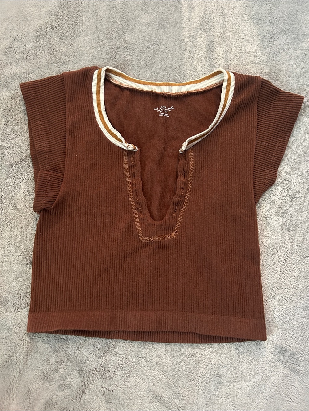 Urban Outfitters Brown Ribbed Tank Top with Striped Neckline